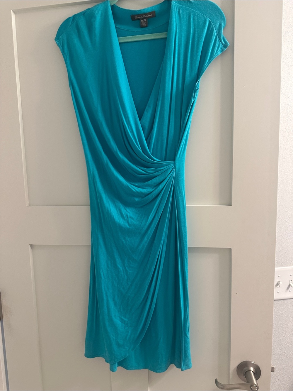 Tommy Bahama Teal Faux-Wrap Midi Dress